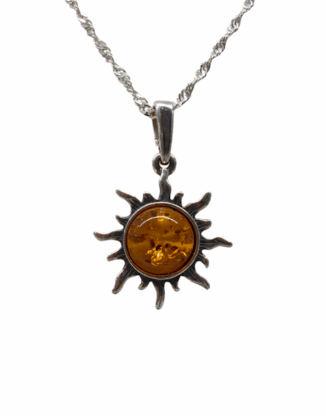 Colgante artesanal sol con ámbar en plata